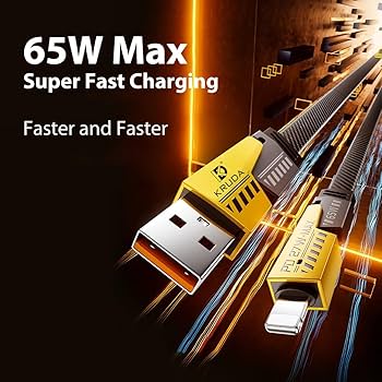 4-in-1 Fast Charging Data Cable 65W | Multi Charging Cable | Type-C, Lightning & Micro USB | Yellow & Black