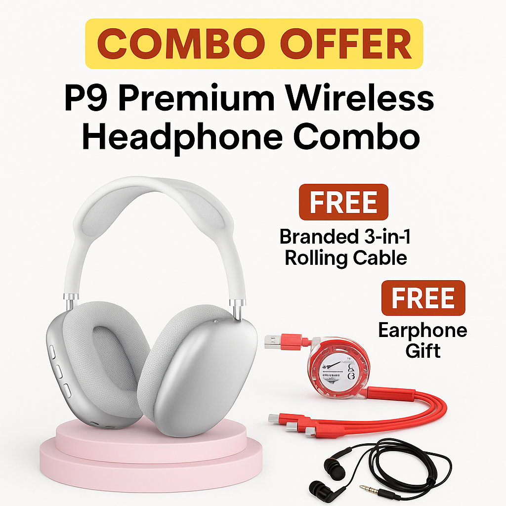 🎧 P9 Premium Wireless Headphone Combo | Free Branded 3-in-1 Rolling Cable + Earphone Gift | 10 Days Exchange | Apply Code "H&A SHORT" for Free Shipping