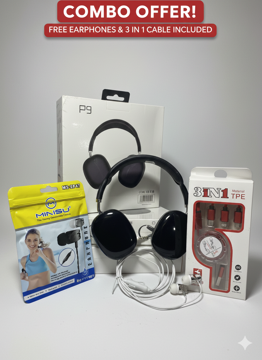 🎧 P9 Premium Wireless Headphone Combo | Free Branded 3-in-1 Rolling Cable + Earphone Gift | 10 Days Exchange | Apply Code "H&A SHORT" for Free Shipping