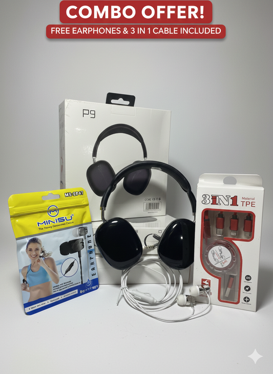 🎧 P9 Premium Wireless Headphone Combo | Free Branded 3-in-1 Rolling Cable + Earphone Gift | 10 Days Exchange | Apply Code "H&A SHORT" for Free Shipping
