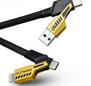 4-in-1 Fast Charging Data Cable 65W | Multi Charging Cable | Type-C, Lightning & Micro USB | Yellow & Black